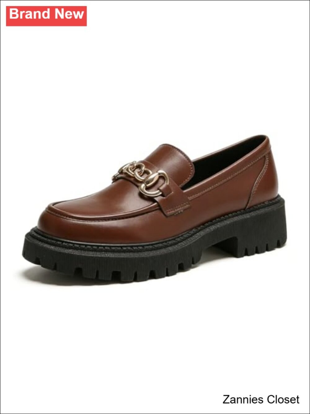 ✨ Platform Chunky Chain Loafers Round Toe Slip-On Dress Shoes
